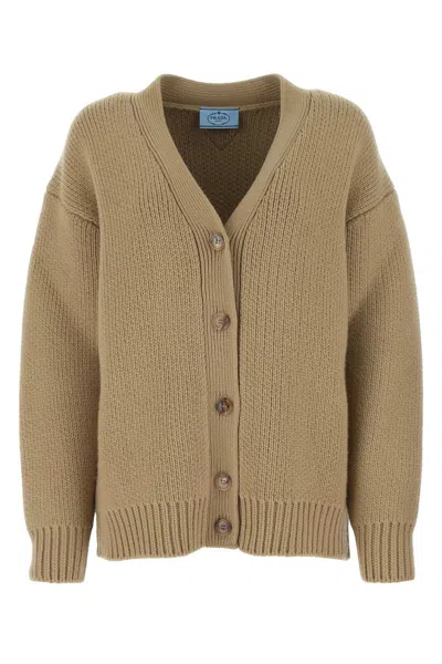 PRADA BEIGE WOOL BLEND OVERSIZE CARDIGAN