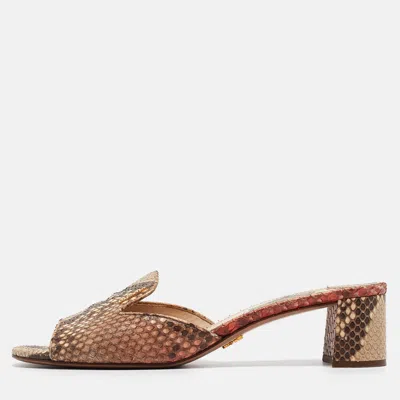 Pre-owned Prada Beige/brown Python Slide Sandals Size 39