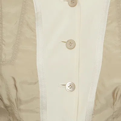 Pre-owned Prada Beige/cream Synthetic Belted Blouse S In White