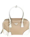 Prada Beige/white Leather & Nylon Medium Re-edition 1978 (authentic Pre-loved) In Nude