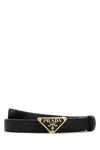 Prada Leather Belt With Adjustable Length And Gold-tone Hardware In Black