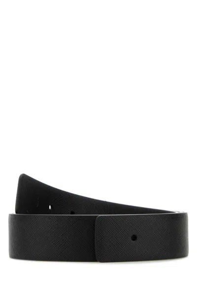 Prada Saffiano Leather Belt In Schwarz