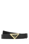 Prada Leather Belt With Adjustable Length And Gold-tone Hardware In Black