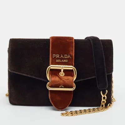Pre-owned Prada Belt Black/brown Velvet Shoulder Bag