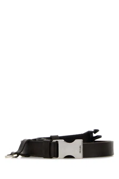 Prada Dark Brown Leather Belt In Metallic