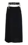 Prada Belt-detailed Pleated Crepe-cady Midi Skirt In Black