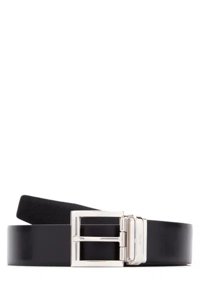 Prada Adjustable Silver-tone Buckle Smooth Finish Belt In Black