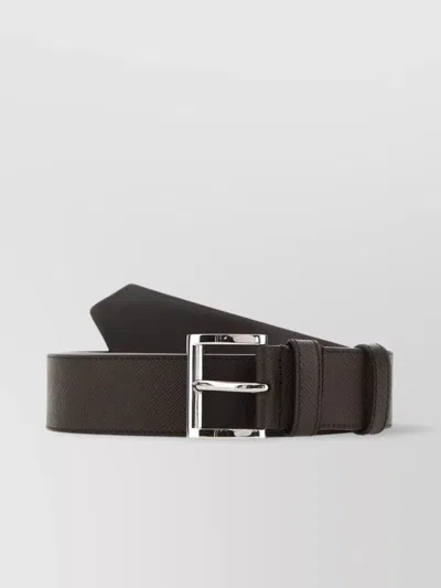 Prada Belt Leather Textured Single Loop In Black