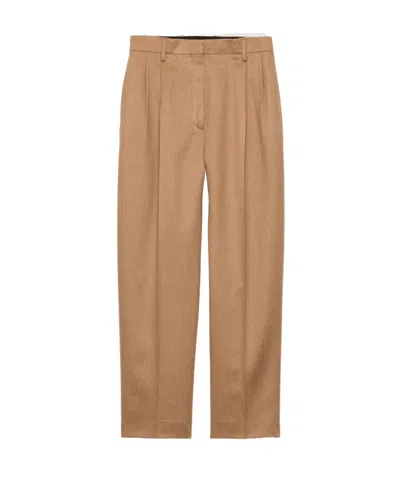 Prada Belt-loop Wool Casual Pants In Camel Brown