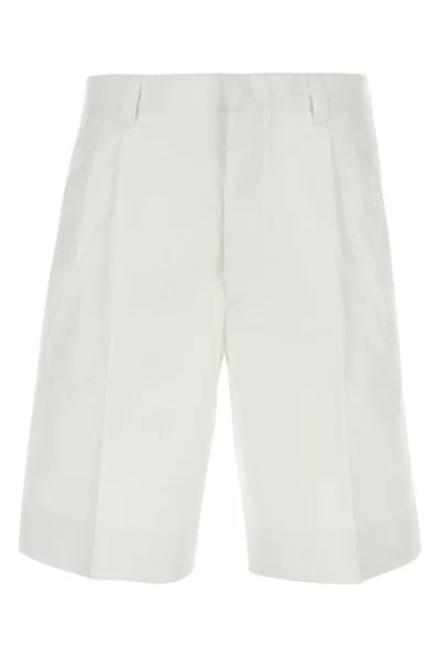 Prada Belt-looped Straight-leg Shorts In Bianco