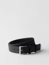 Prada Men Cintura In Pelle Saffiano Con Triangolo Logo In Black