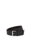 Prada Men Cintura In Pelle Saffiano Con Triangolo Logo In Nero