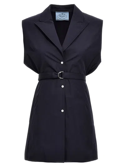 Prada Belt Poplin Vest Gilet Blue