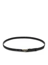 Prada Triangle Logo Saffiano Thin Leather Belt In Black