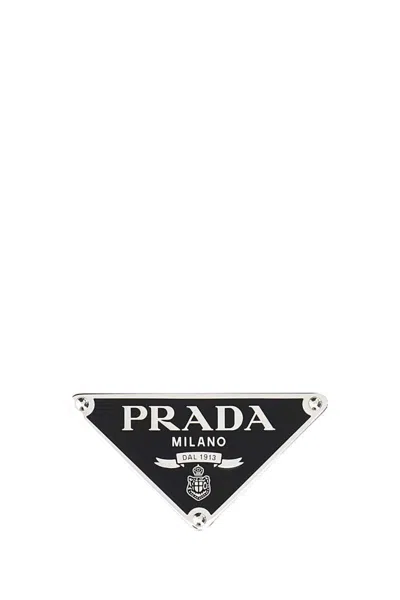 Prada Enameled Metal Belt Buckle In Black