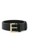 Prada Leather Belt With Engraved Buckle In Black