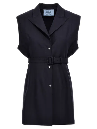 Prada Belt Wool Vest Gilet Blue