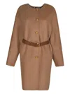Prada Belted Buttoned Coat In Brown