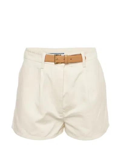 Pre-owned Prada Belted Canvas Shorts In White