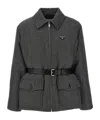 Prada Women Check Logo Down Jacket In Gray