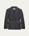 Prada Double-breasted Wool Jacket With Check Pattern In Gray