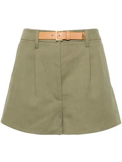 Prada Belted Cotton-blend Shorts In Green