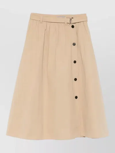 Prada Belted Cotton Midi Skirt Buttoned Waist In Neutral