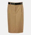 Prada Belted Cotton Twill Pencil Skirt In Beige