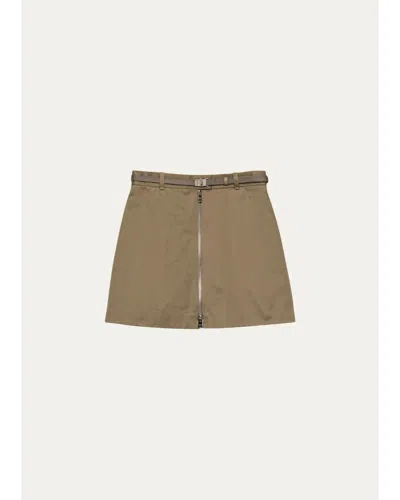 Prada Belted Cotton-blend Mini Skirt In Brown