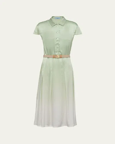 Prada Printed Satin Crepe Dress In Green