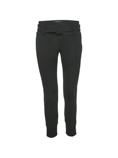 Pre-owned Prada Belted Crepe Trousers In Black