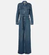 Prada Jumpsuit Denim Belt Loops Chest Pockets Long Sleeves In Blue