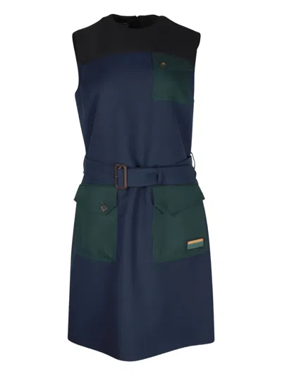 Pre-owned Prada Belted Dress In Blue