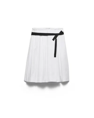 Prada Belted Gabardine Skirt In White
