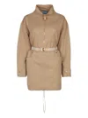 Prada Stylish Dress With Belted Waist And Pockets In Neutral