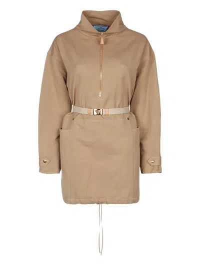 PRADA BELTED HALF-ZIPPED COAT