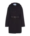 Prada Hooded Double-face Coat With Leather Belt In Black