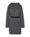 Prada Belted Hooded Wool Coat In Gray