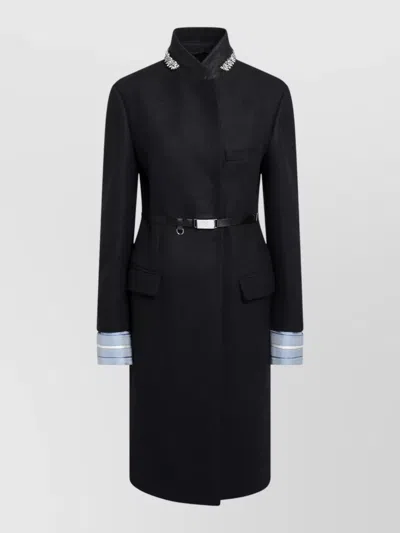 Prada Belted Jacket Embellished Collar Front Pockets In Black