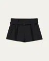 Prada Belted Kid Mohair Shorts In F0002 Nero