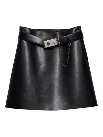 Prada Leather Belted Mini Skirt In Black