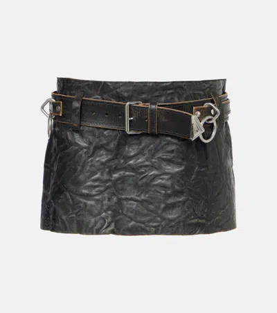 Prada Minirock Aus Leder In Schwarz