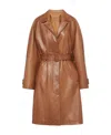 Prada Belted Leather Trench Coat In Caramel Color