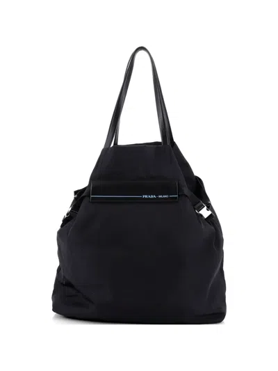 Pre-owned Prada Belted Logo Tessuto Large Tote Bag In Black