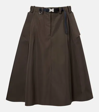 Prada Wide Camouflage Green Skirt In Technical Canvas In Black