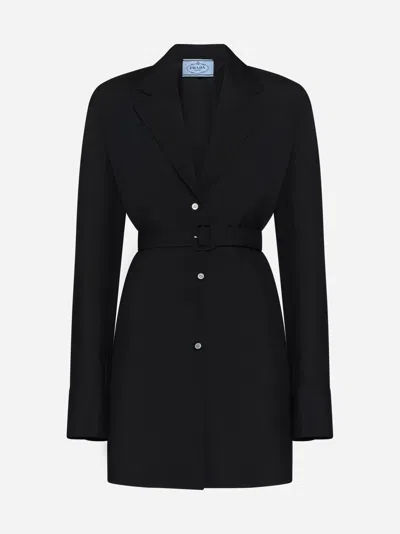 Prada Belted Mohair And Wool Blazer In Black