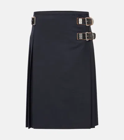 Prada Belted Mohair And Wool Midi Skirt In Blue