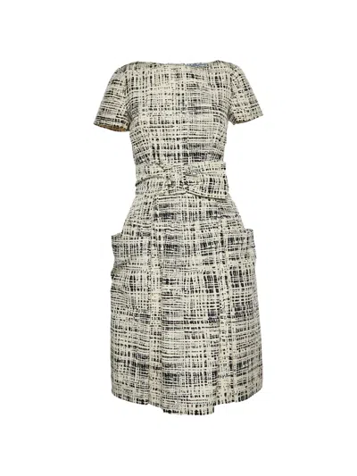 Pre-owned Prada Belted Monochrome-print Dress In Neutral
