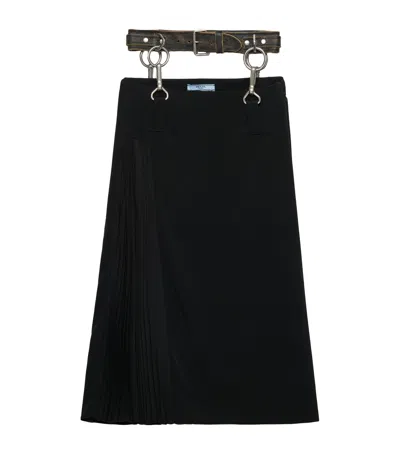 Prada Pleated Cady Crepe Skirt In Black