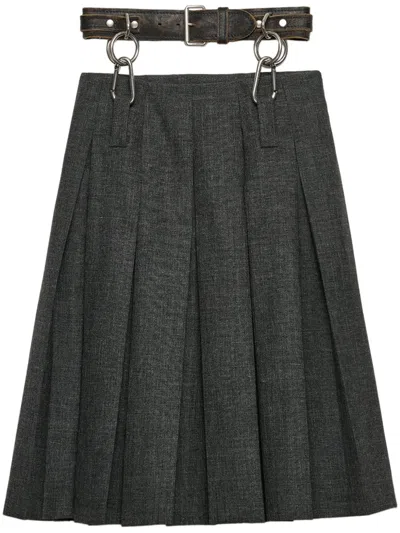 PRADA BELTED PLEATED MIDI SKIRT